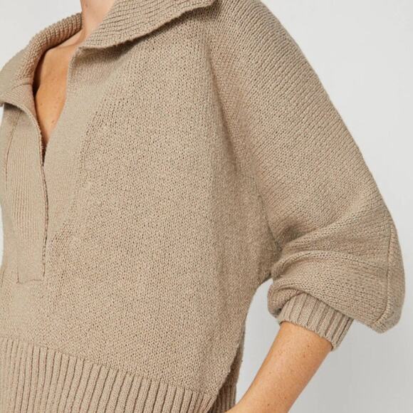 BROCHU WALKER Marlowe Cropped Henley Sweater in Taupe, Size Small - Picture 2 of 14